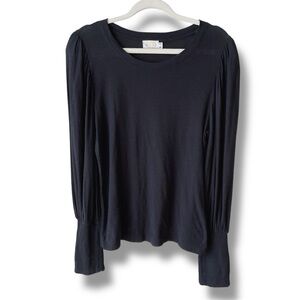 Nation LTD Long Sleeve Smocked Pima Cotton Tee in Black Size L